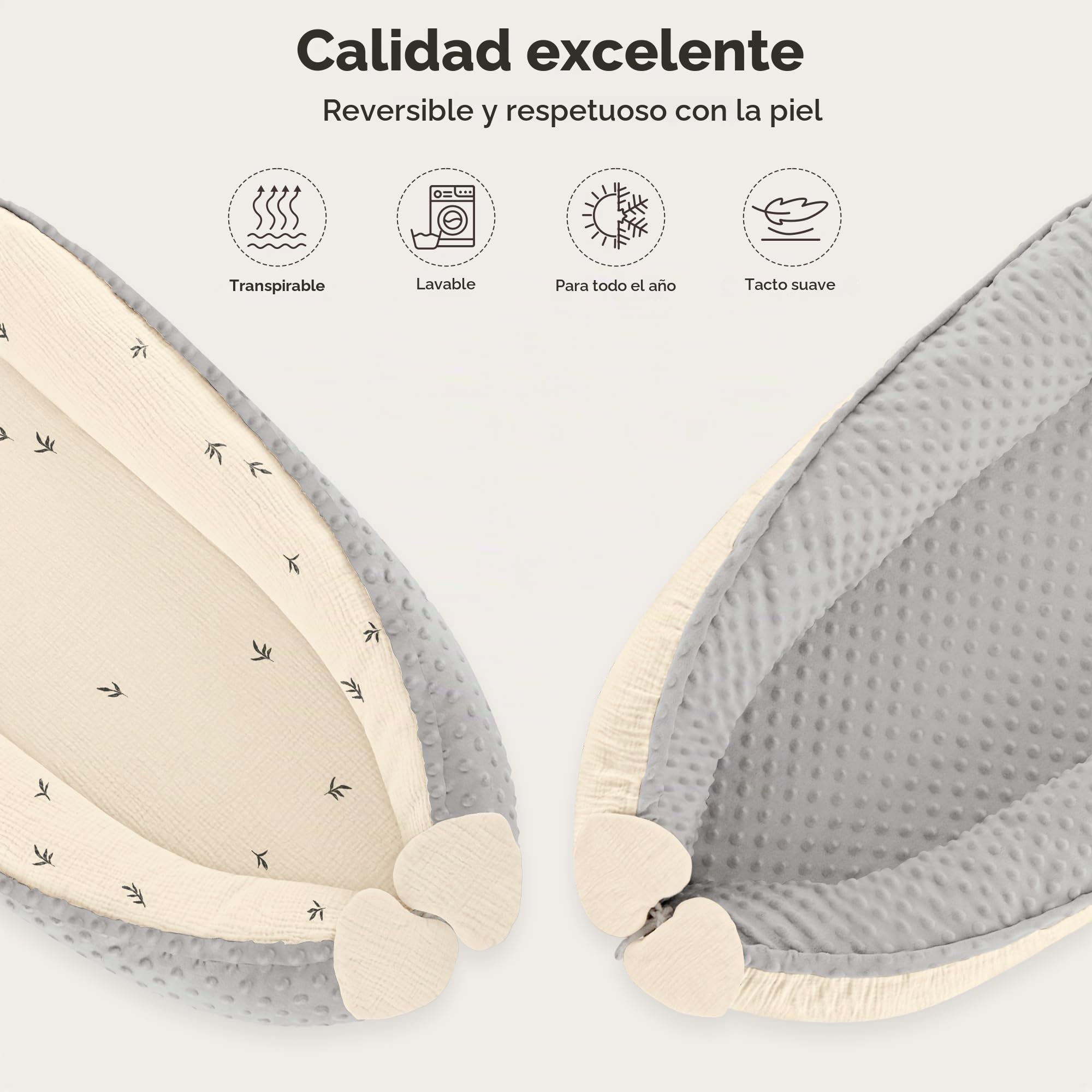 Bearmoss Nido para bebé recién nacido, multifuncional, para cuna, versátil, portátil, de dos caras, 90 x 55 cm