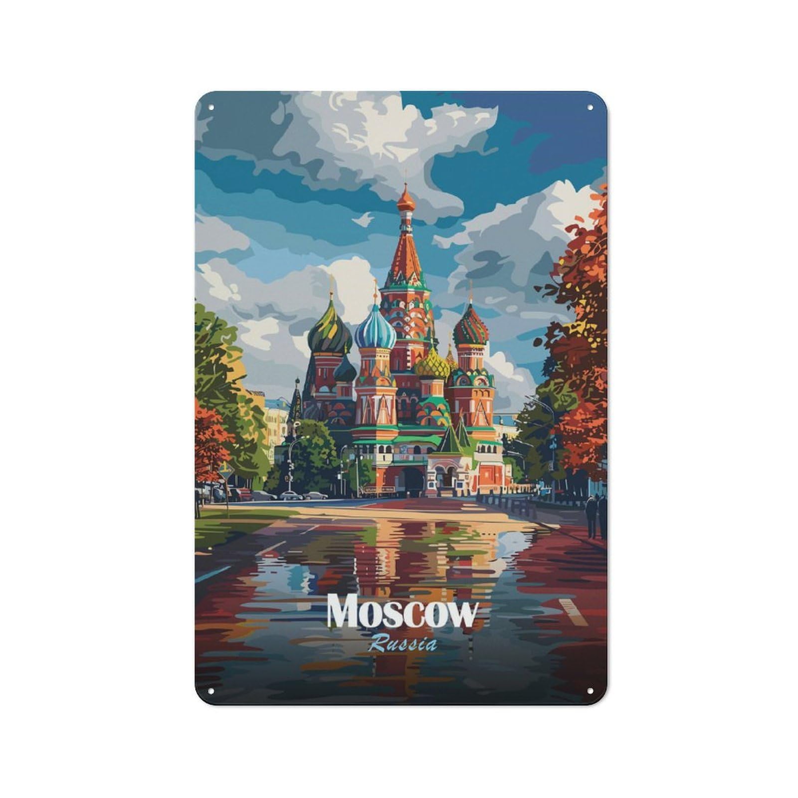 Junmoney Style-11 St. Basils Cathedral Moscow Creative Metal Wall Decor 30X20cm, Decorative Metal Sign For Office, Study, Studio Or Hallway