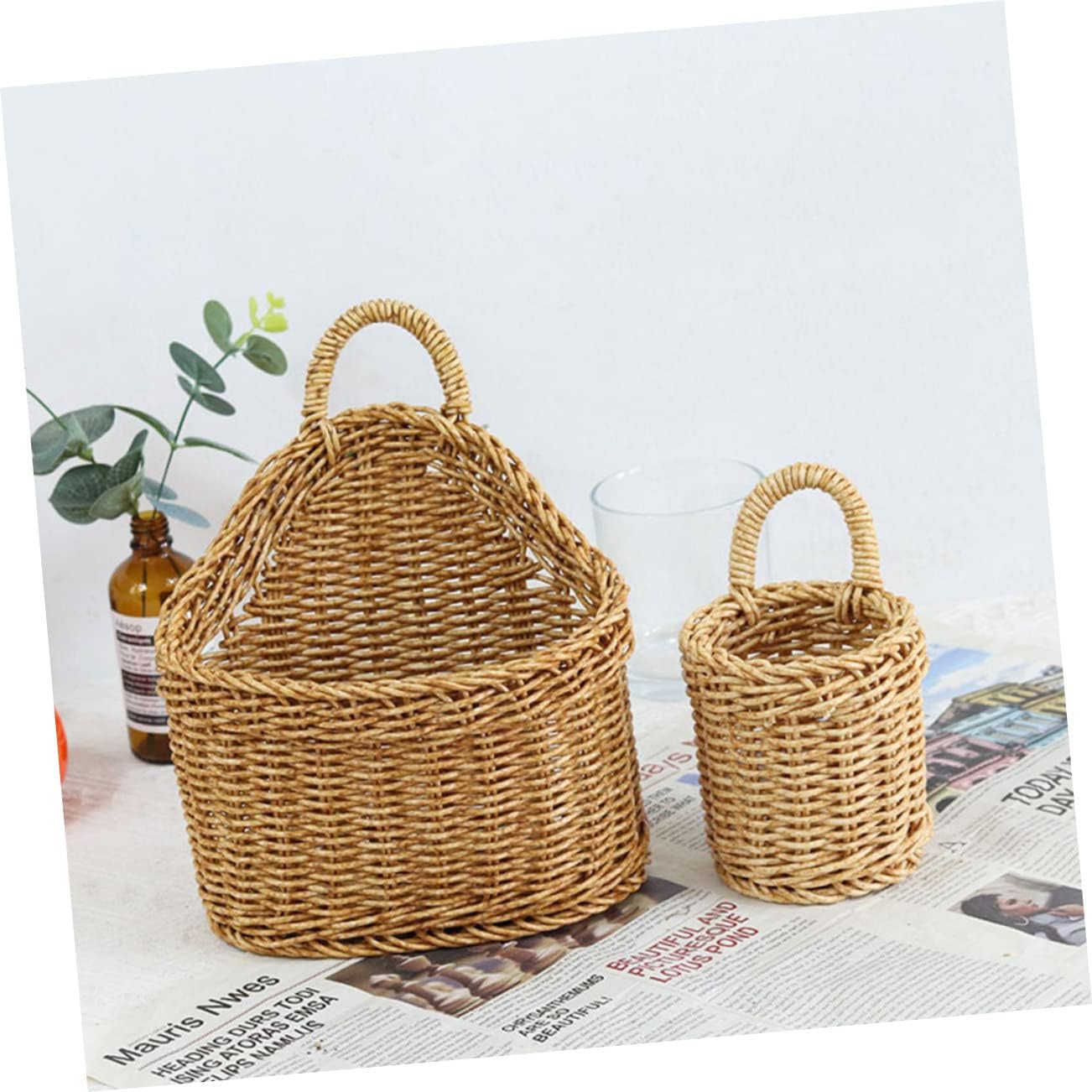 2sets Woven Hanging Basket for Kitchen Stylish Wall Storage for Fruits Garlic Onions Design for Organizing Sundries Home Decor 2pcs*2