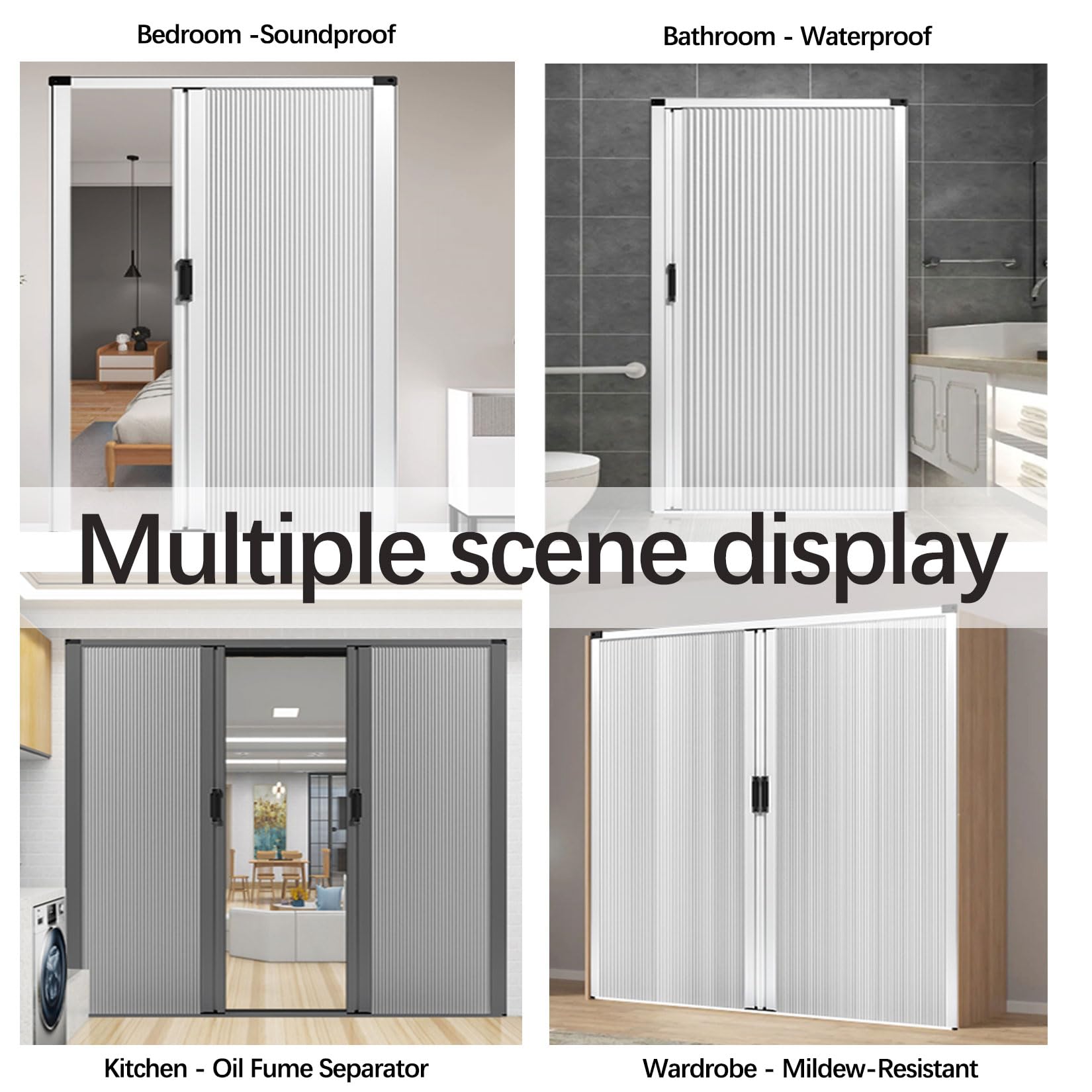 Portes Accordéon Intérieures,de 180/190/200/210 cm de Hauteur,Design Nid D'abeille,kit de Porte coulissante Invisible,Cloison De Séparation Pliable Pour Chambre/Salon/Salle De Bain 85×190cm Gris