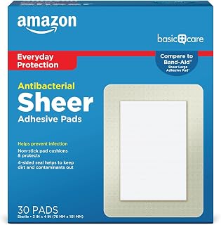 Amazon Basic Care Extra Large Sheer Adhesive Bandages 3x4 Inch Non-Stick Pads Comfortable Flexible All Skin Types 30 Count