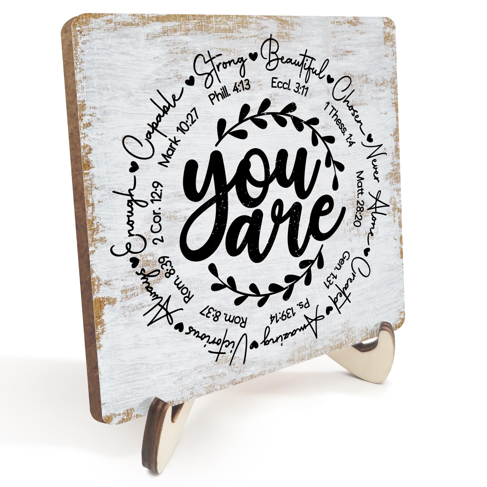 Inspirational Sign Rustic Desk Decor Decorative Christian Encouragement Religious Bible Verse Motivational Decoration for Home Farmhouse Office Bathroom Table Shelf Counter Plaque with Wood Stand