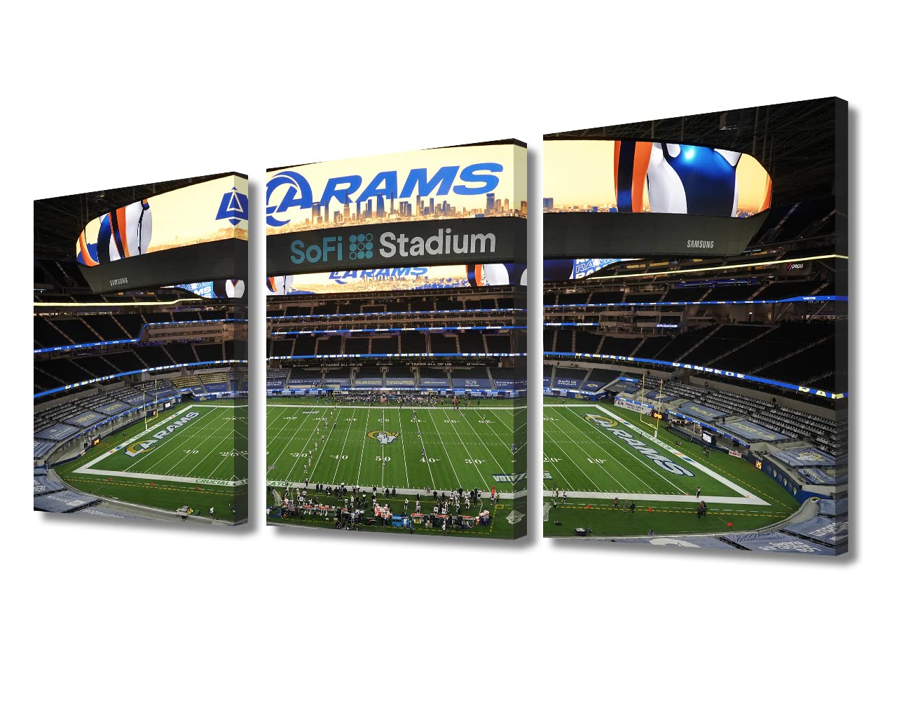 TUMOVO 3 Panel SoFi Stadium Wall Art American Canvas Prints Sports Stadium Artwork Wall Decor Rams Sport Picture for Bedroom Living Room California, US Paintings Posters Ready to Hang, 36" Wx18 H