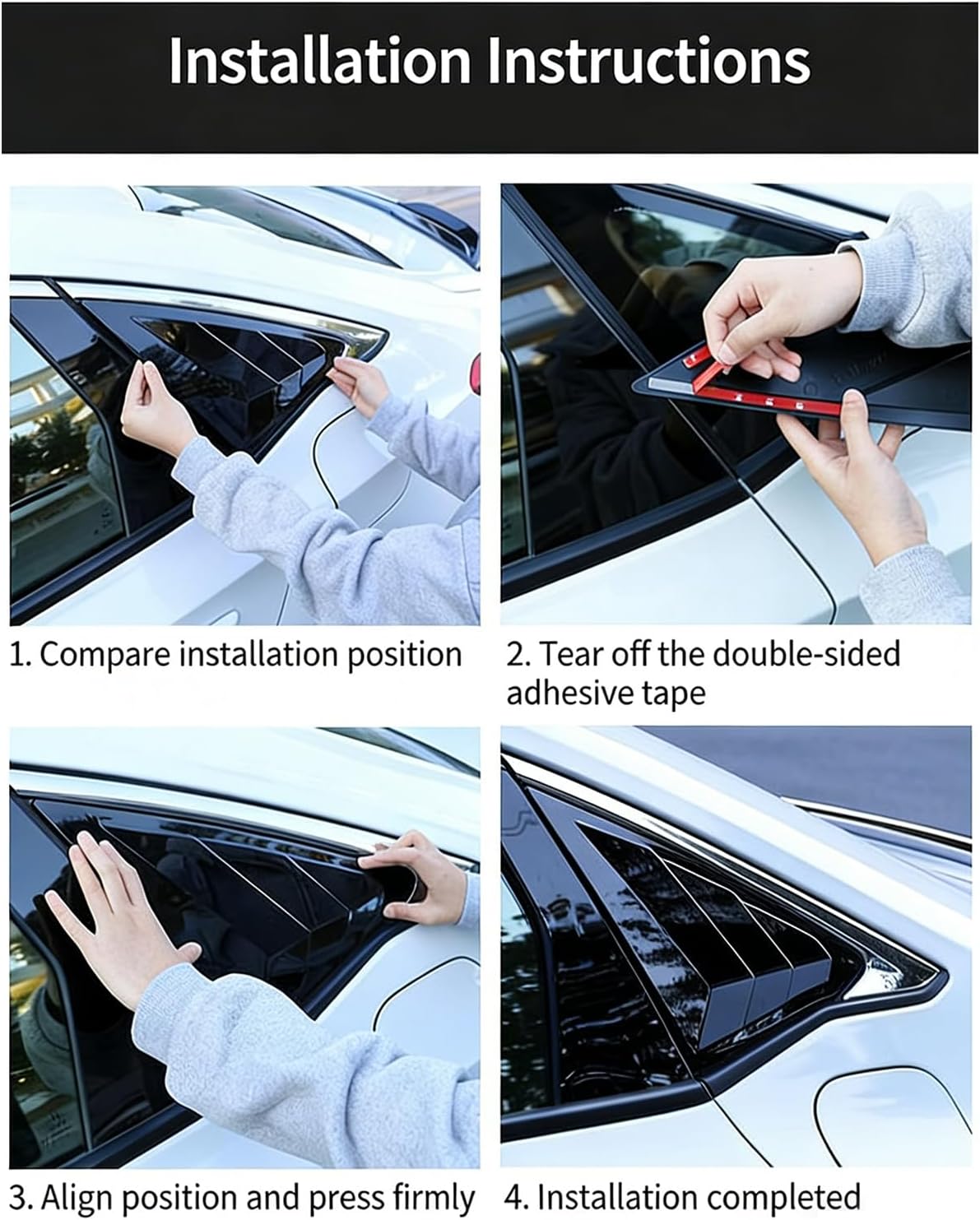 Rear Side Window Louvers for 11th Gen Civic Sedan, Compatible with Honda Civic 2022-2026 Accessories, Car Exterior Rear Side Window Louvers Air Vent Scoop Shades Cover Blinds-Glossy Black