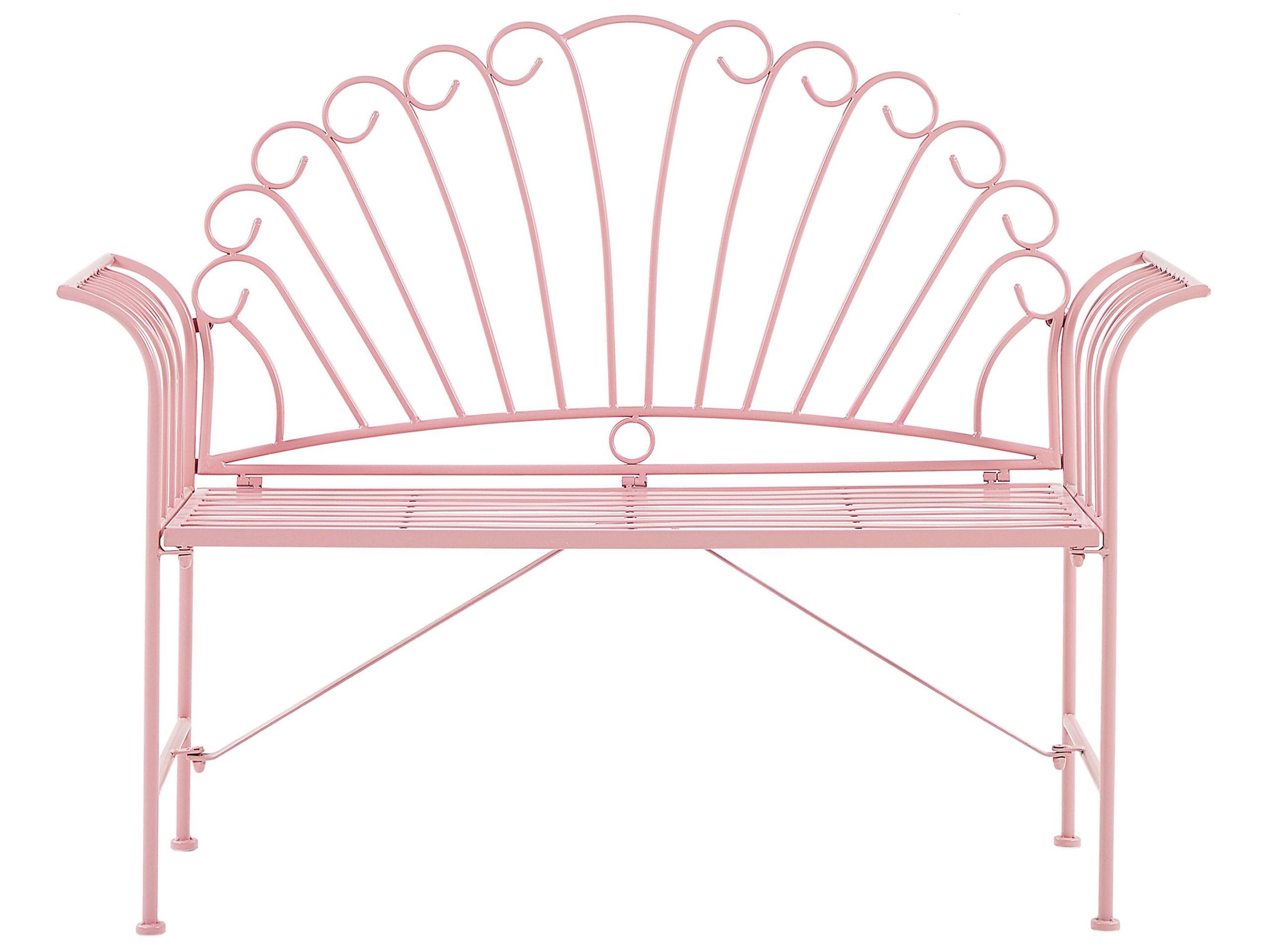 Beliani Banc de Jardin ou Terrasse Banquette Romantique 125 cm 2 Places en Métal Rose Idéal pour Extérieurs Classiques et Provançales