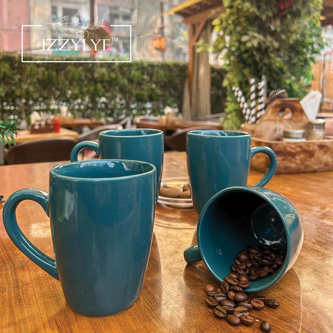 IZZYLYF 'Solid Bliss Teal Green' Ceramic Coffee Mugs Set of 2-300 ml Each | Microwave Safe Coffee Mugs with Handle for Tea, Coffee & Latte | Coffee Mugs for Gifting, Home, Cafe & Office Use 4