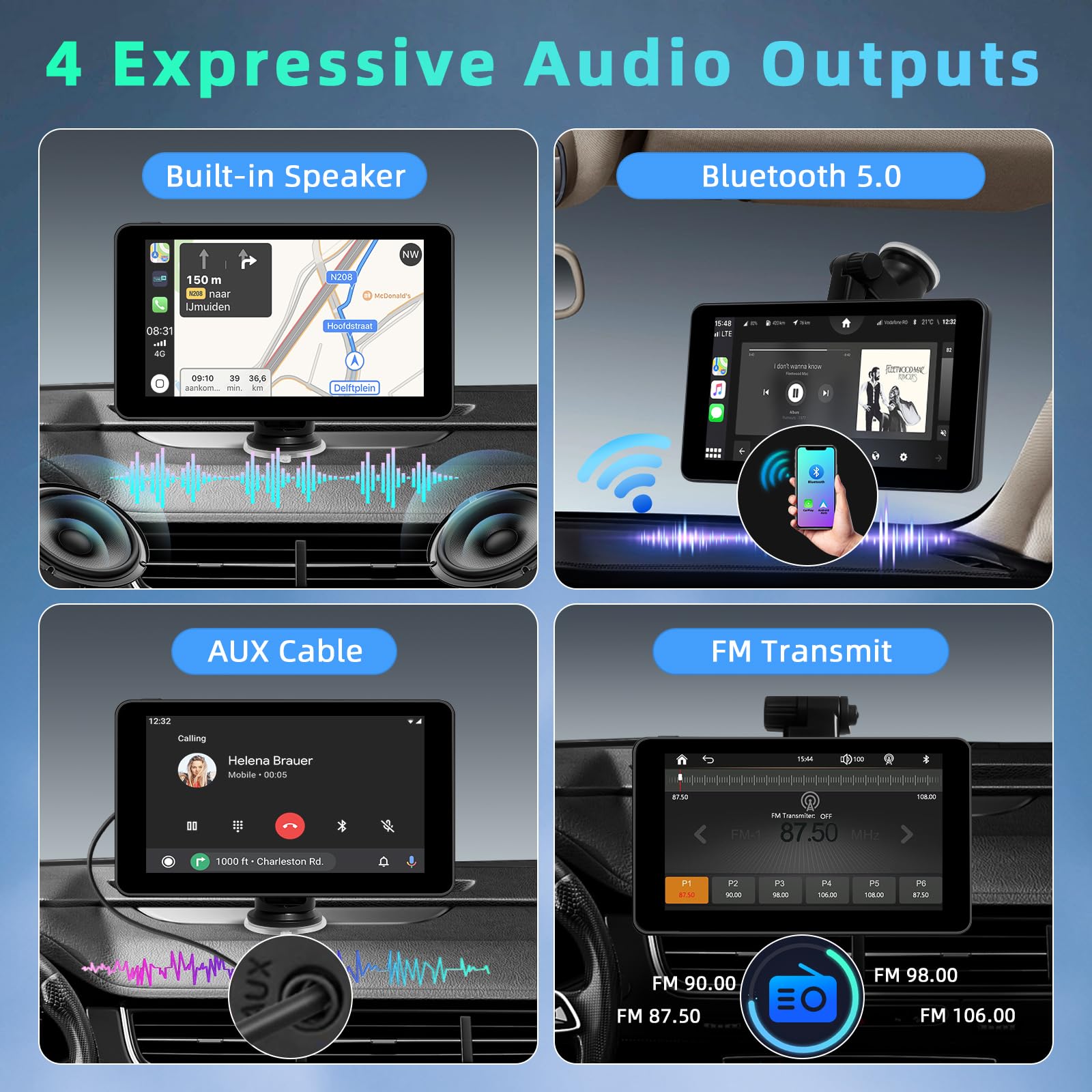 7 Pulgadas Pantalla Táctil Pantalla para Coche con Carplay Android Auto Inalámbrica, Enlace Espejo, Navegación, Siri, FM, AUX, Bluetooth 5.2,Airplay, Lectura de vídeo, Navegación GPS