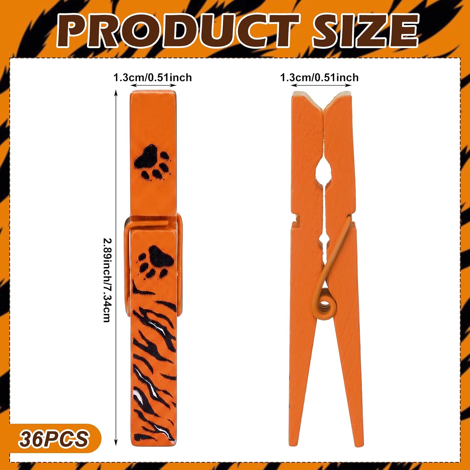 RattanView 36 Pcs Football Tiger Print Clips Bulk Tiger Cheer Clothes Pins image 2