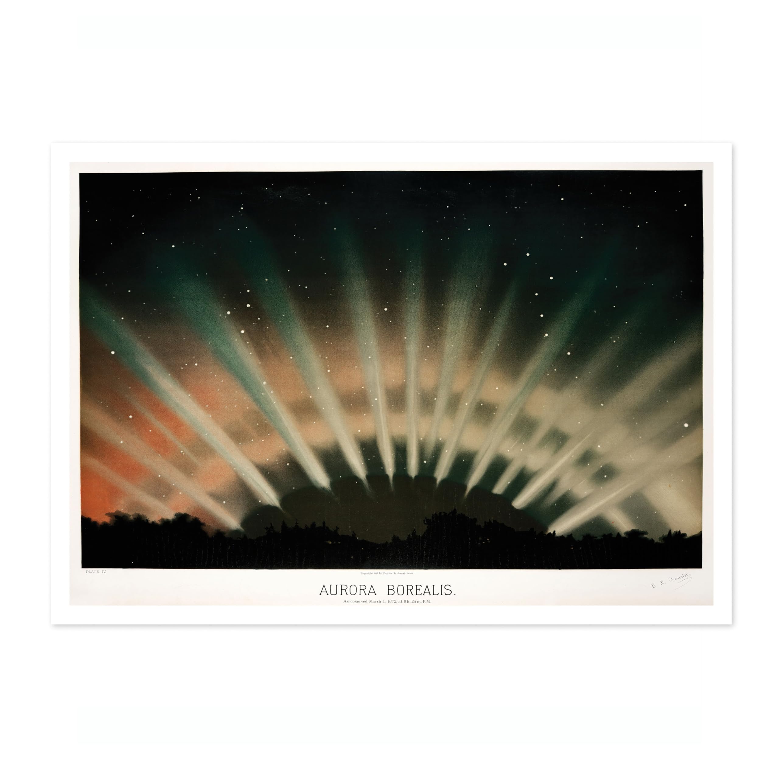 Aurora Borealis Vintage Space Poster, Retro Astronomy Illustration Print, Galaxy Planet Nasa Wall Art Painting Universe Moon Eclipse Office Home Decor, A4 (Print Only) - 29.7x21cm