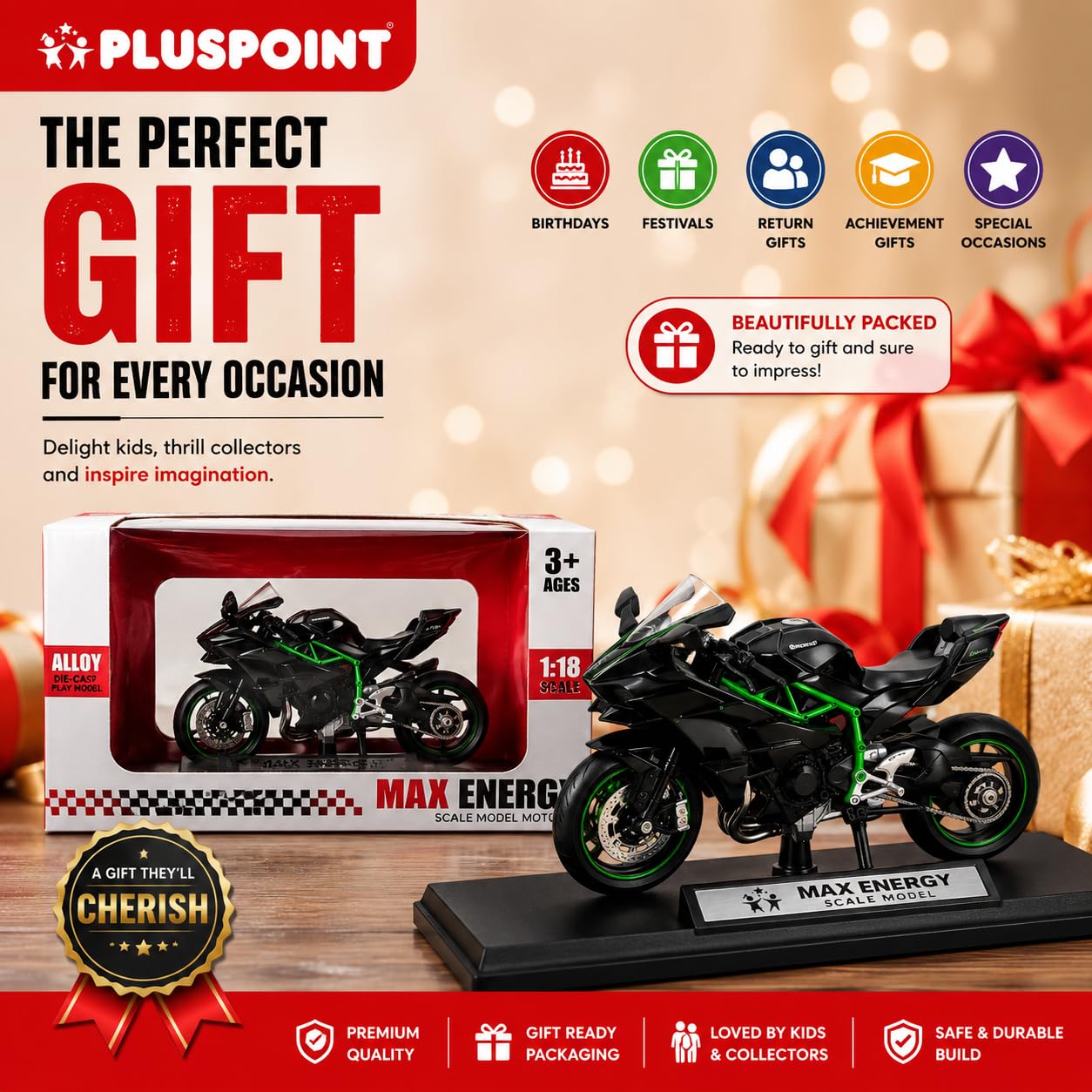 PLUSPOINT Diecast H2R Ninja Bike Motorcycle Toy Bike Scale Model Vehicles Alloy Simulation Superbike Also for Car Dashboard Kids Adult Alloy Highly Simulation Model Vehicle Motorbike Street Machine — Amazon image 6