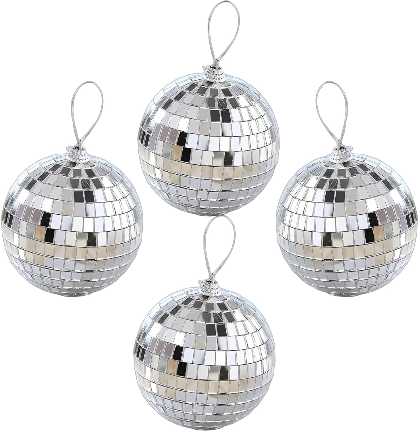 4 Pcs Mirror Disco Ball 4" Inch, Mini Disco Balls Silver Disco Decor Reflective Ball with Hanging Ring Party Ornament Decoration for Stage Club Ballroom Dance Hall Wedding Prom Props (4inch, Silver)