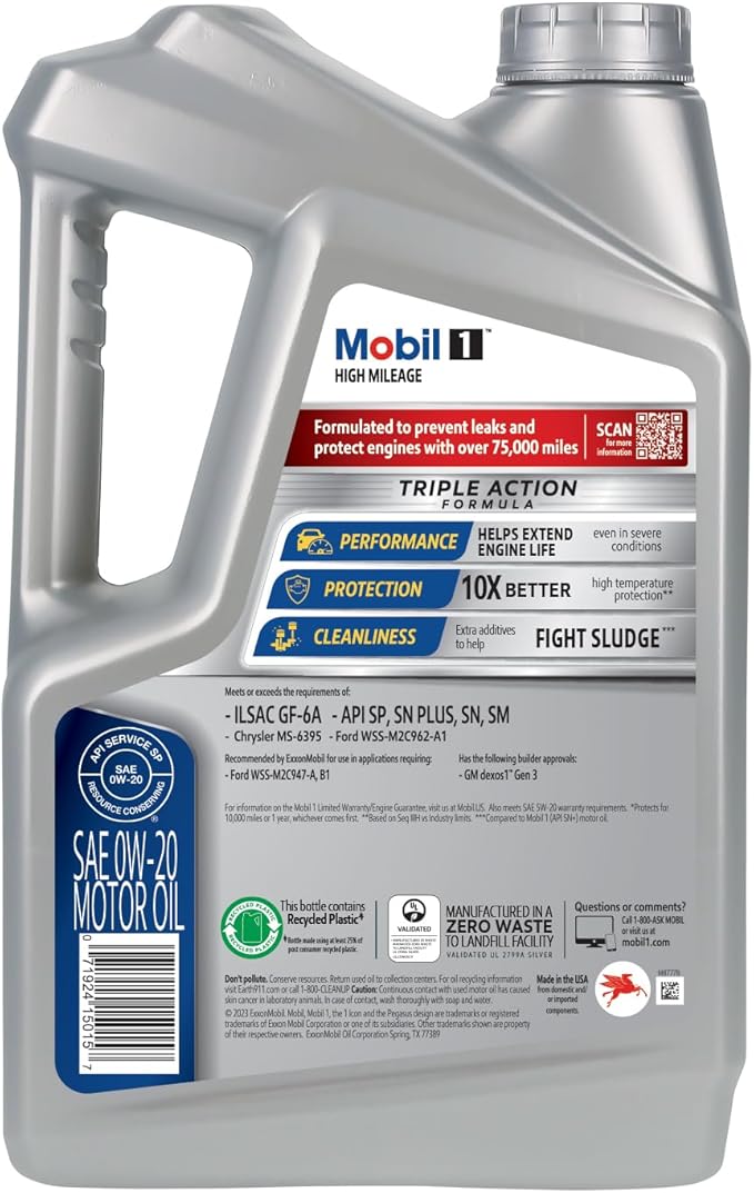 Mobil 1 Aceite de Motor Sintético 0W-20 High Mileage 5 Cuartos miniatura 2