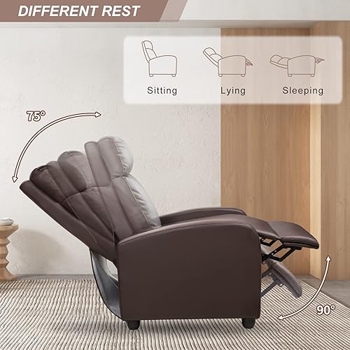 Miniatura 6 de JUMMICO Silla reclinable de masaje sillón reclinable asiento acolchado de piel sintética sillas reclinables ajustables para cine en casa individual