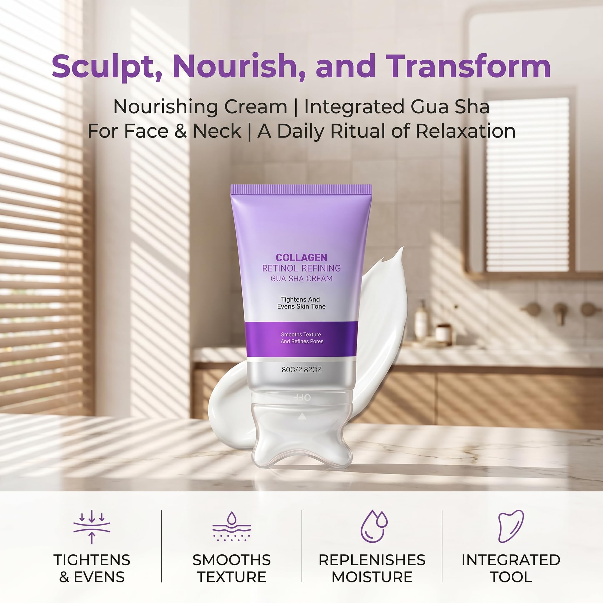 Krem nawilżający do twarzy z Gua Sha, krem na szyję z kolagenem i retinolem, krem kolagenowo-retinolowy Gua Sha do twarzy i szyi, retinol do twarzy, kolagen, retinol do ciała. (1pc)