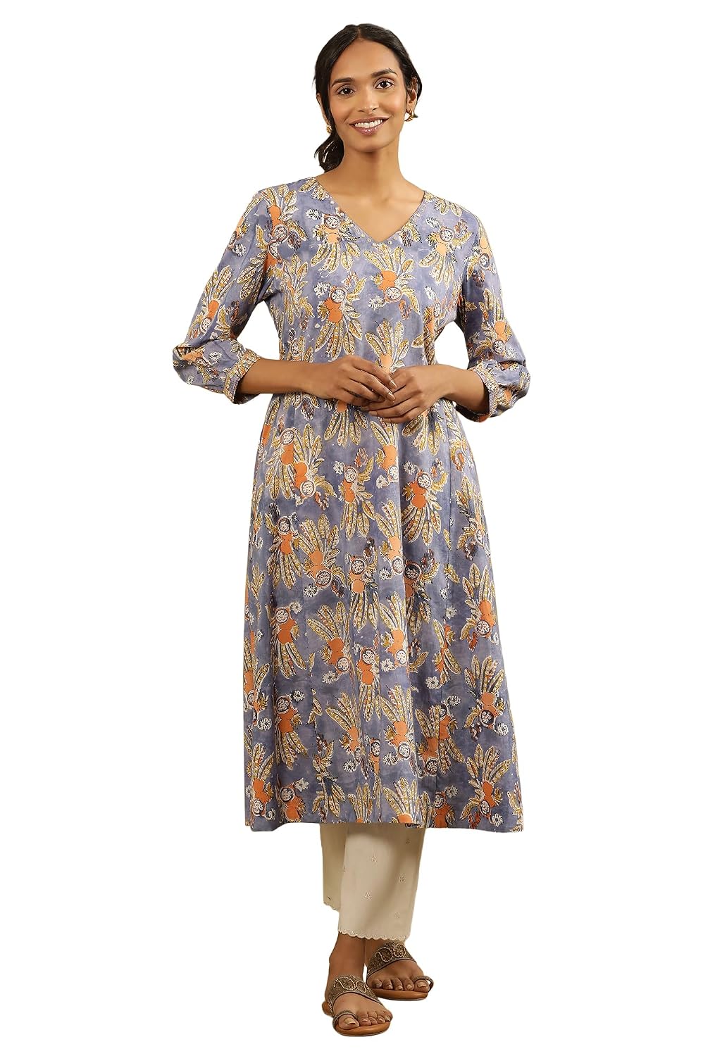 W for Woman Folksong by W Women Blue Floral Print Cotton Flared Kurta - Review, Price and Buying Guide