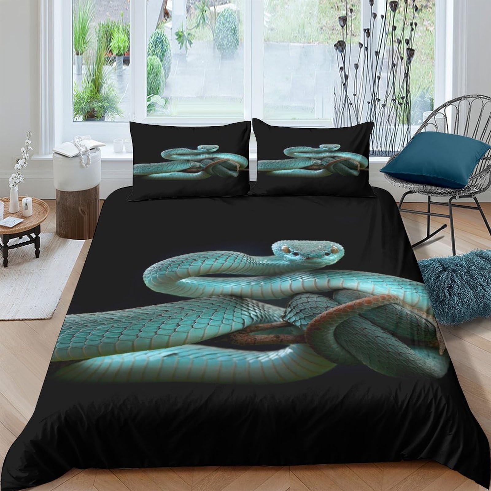 Ctjqhvkz Style-2 3D Printed Blue Snake Fitted Sheet Microfiber Soft Anti-Slip Jungle Python Bed Cover For Bedroom Dorm Mattress Decor Single（135X200cm）