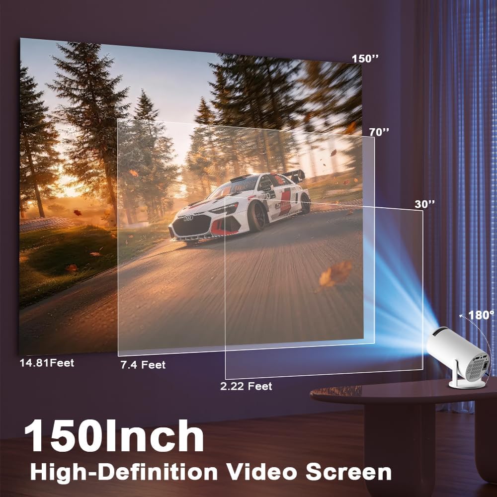 4k Mini Projector Portable, 270 Degree Rotation,Smart Projector with Wifi and Bluetooth, Native 720P,uto Vertical Keystone, Compatible with HDMI/USB/TV sticks/Smartphones/laptops[Built-in Apps]