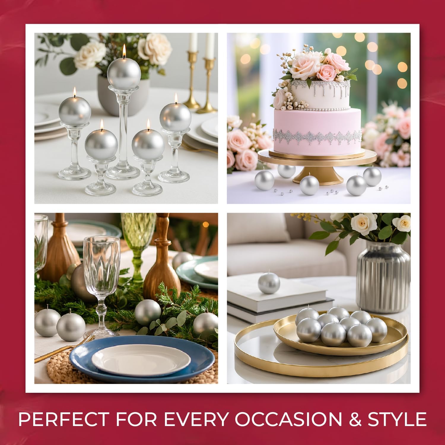 Biedermann & Sons Silver Ball Candles (Set of 12), Unscented Metallic Spheres, 1.5 Inch Small Rounds, Approx 2 Hour Burn, for Weddings Parties and Table Decor