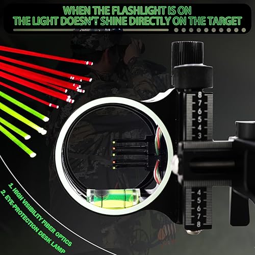 Miniatura 3 de 5-Pin Compound Bow Sight - with Level & Height Micro-Adjustable, Aluminum Alloy Hunting Sight for RightLeft Hand, Includes Sight Light & Tools