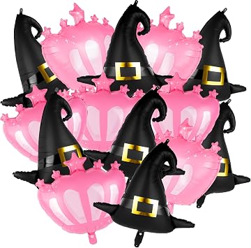 14Pcs Halloween Foil Balloons, Witch Hat & Princess Crown Balloons