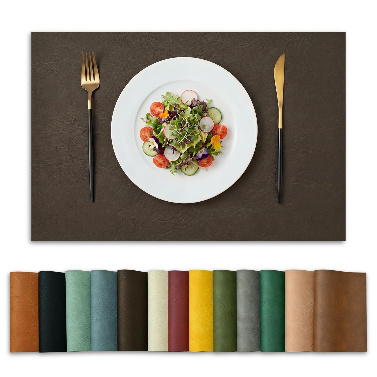 Artoid Mode Coffee Faux Leather Placemats Set of 6, 30 x 45 cm PU Leather Heat-Resistant Table Mats for Party Kitchen Dining Decoration