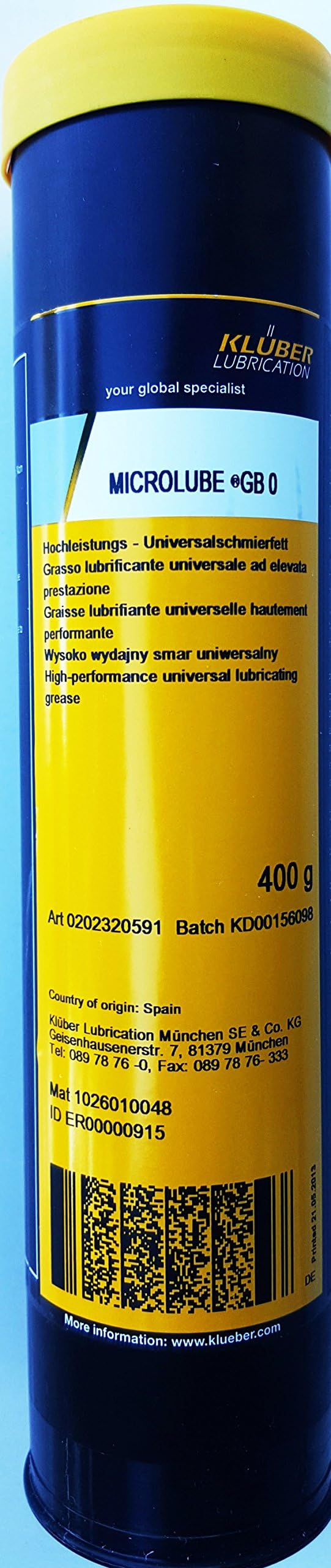 Kluber Microlube GB 0 1 x 400g Cartridge
