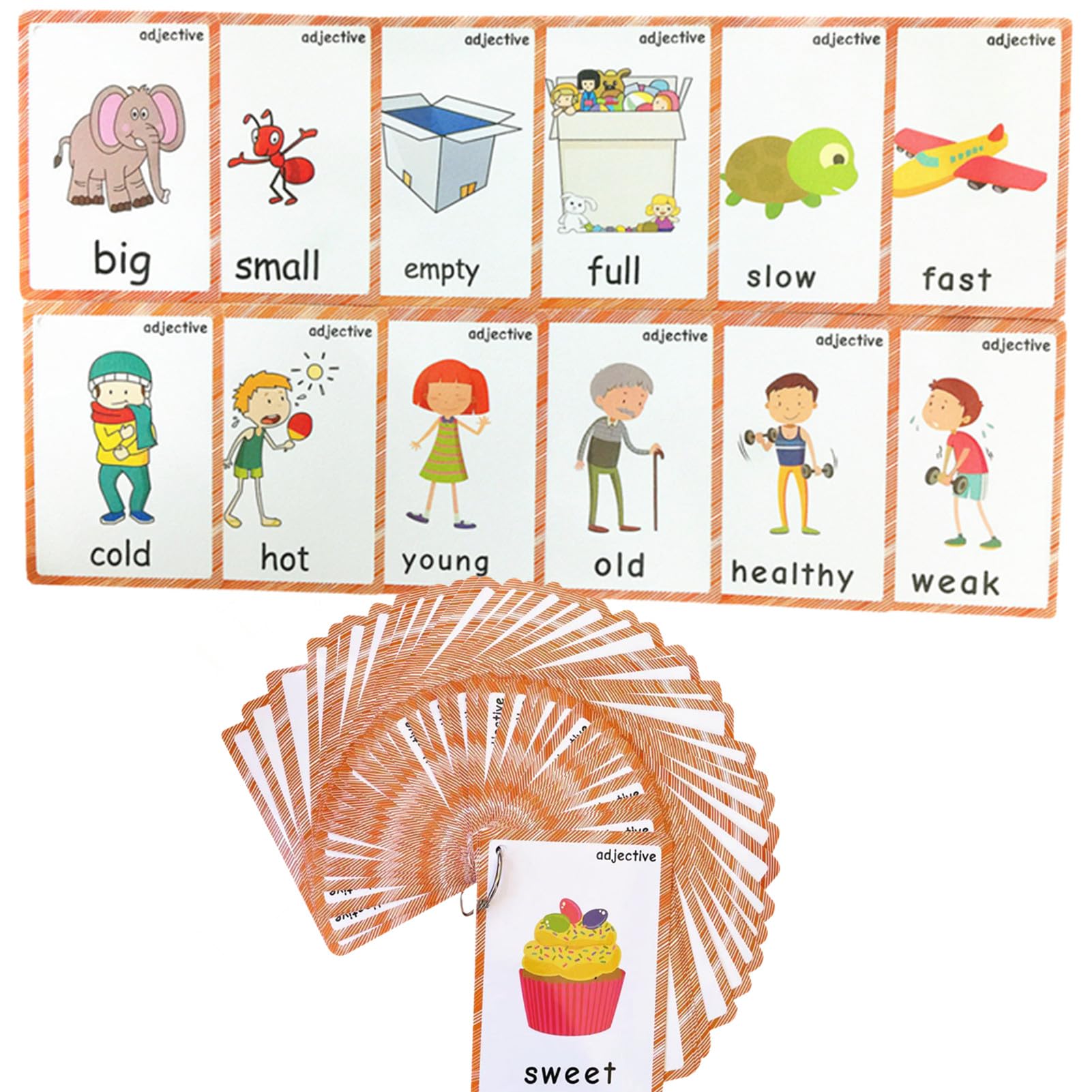 49 Pcs Adjective Flash Cards, Learning First English Word Cards for Teacher/Autism Therapists Home school ESL Teaching Aid Materials, Tools