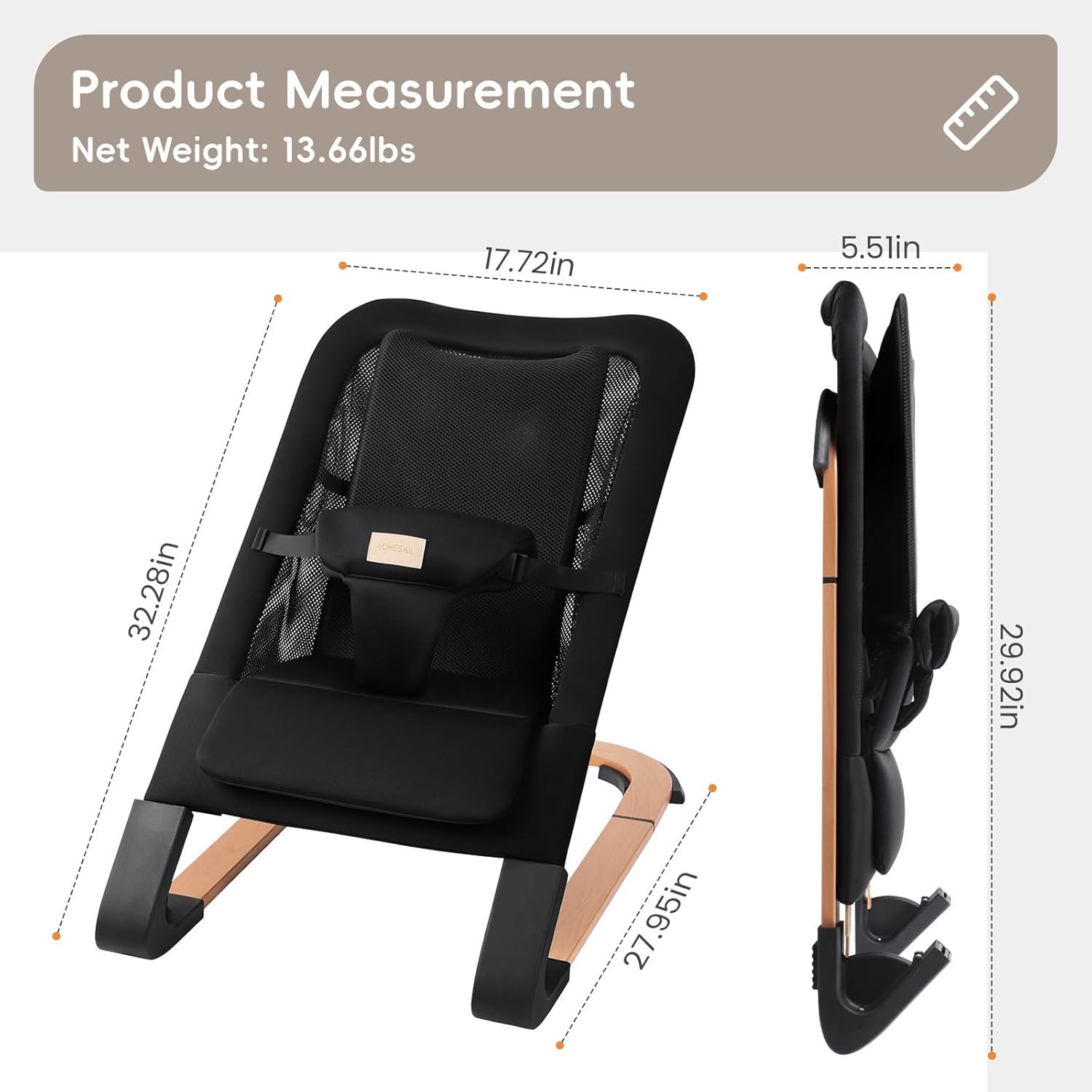 Baby Bouncer for Newborns 0-12 Months: 0-5 Years Portable Infant boy Bouncer Seat Chair in Black with Adjustable Recline & 3-Point Harness, Supports Up to 60 lbs