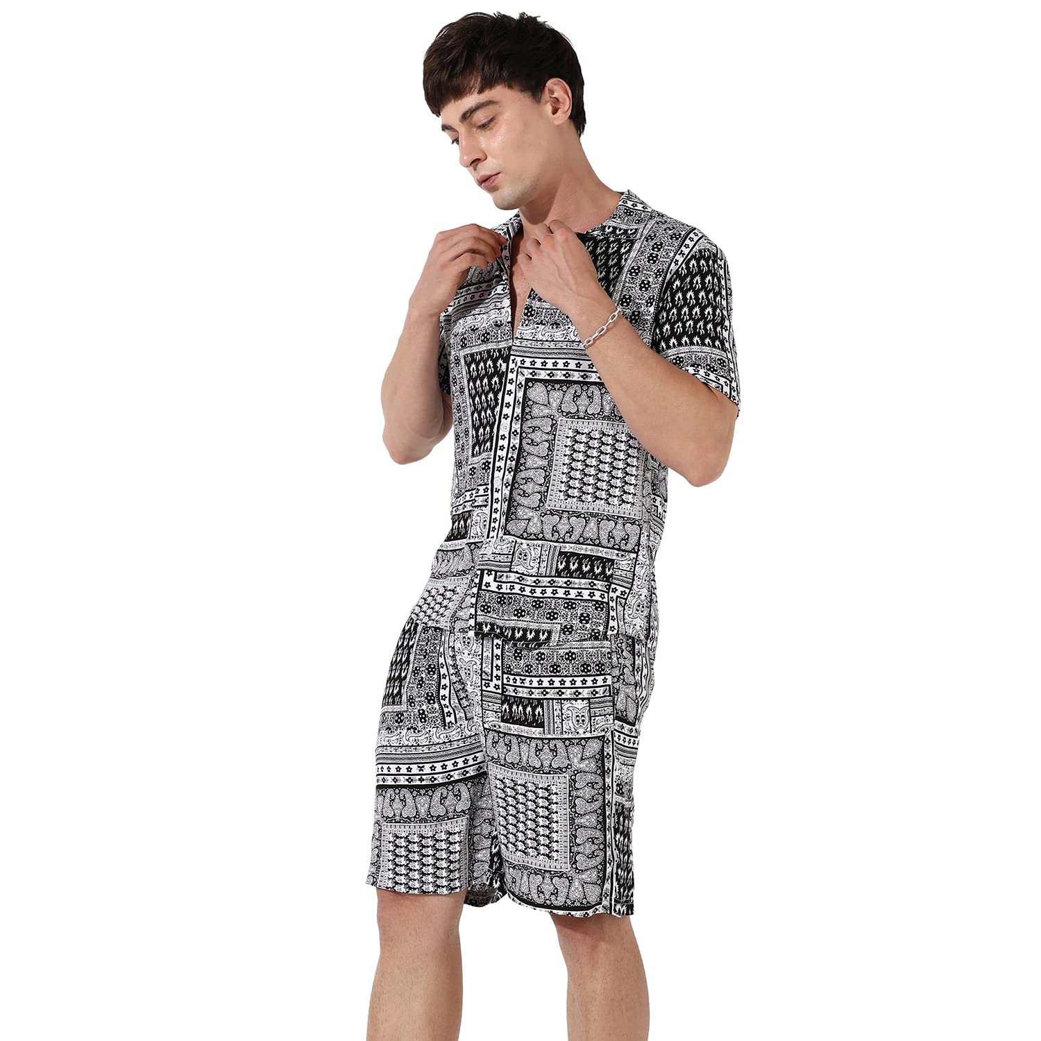 Campus Sutra Men's Multicolour Bohemian Print Co-Ord Set For Casual Wear | Cotton Rayon Fabric | Clothing Set Crafted With Comfort Fit & High Performance For Everyday Wear