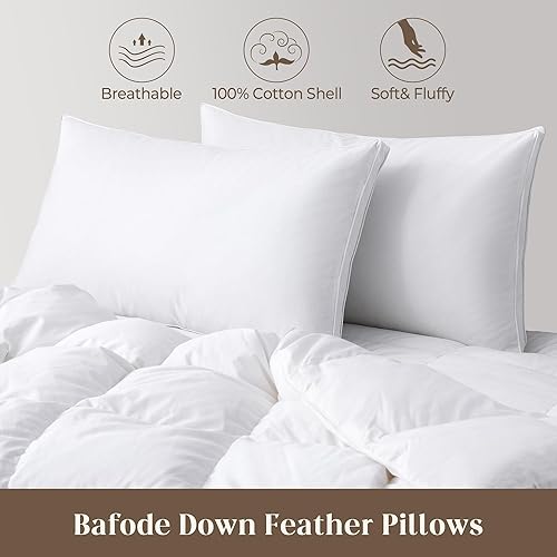Miniatura 2 de Bafode Juego de 2 almohadas de plumas de ganso, fundas de almohada tamaño King, funda 100% algodón, almohada de cama reforzada de la colección de