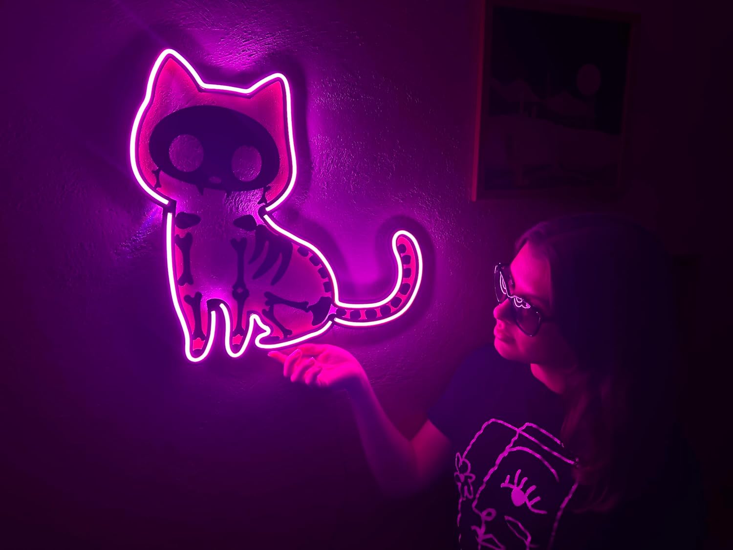 Xray Cat Wall Sign, Neon Metal Wall Art, Animal Neon Sign, Cat Wall Decor, Led Wall Sign, LED Light Decor, Home Office Living Room Wall Decor (Without Remote Control)