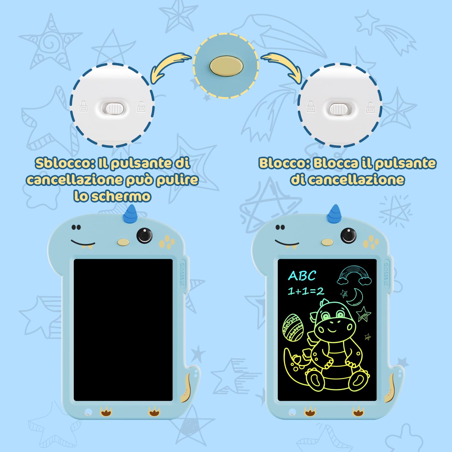 Tavoletta Da Scrittura LCD Electight - Lavagna Digitale Colorata Per Bambini, Design Dinosauri, 8.5 Pollici - Foto 13