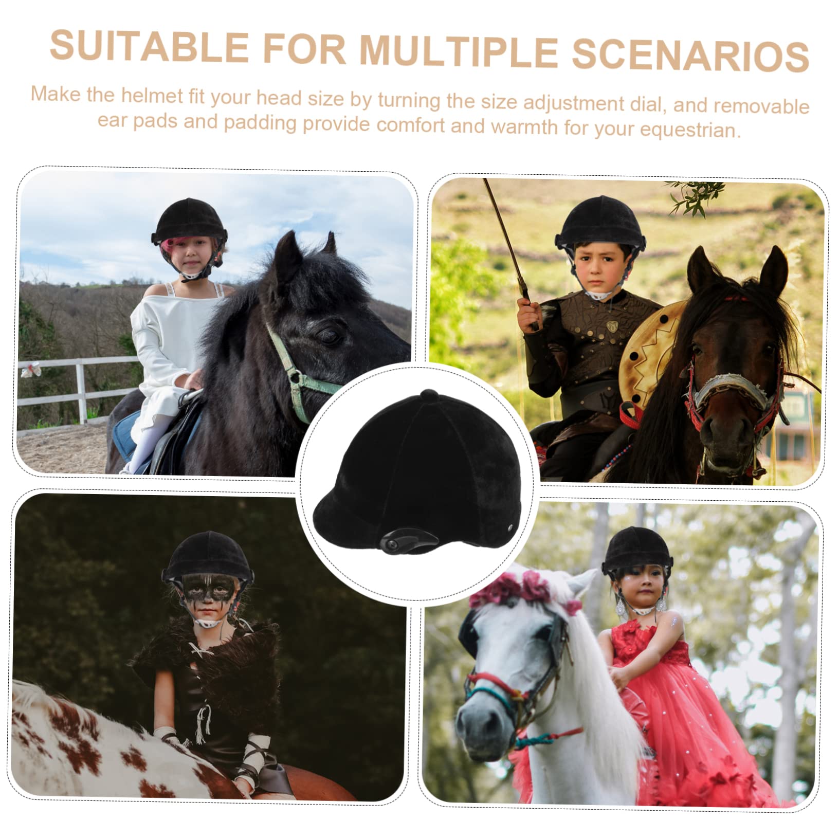 Casco da Equitazione per Bambini Regolabile Nero 55-60cm Leggero