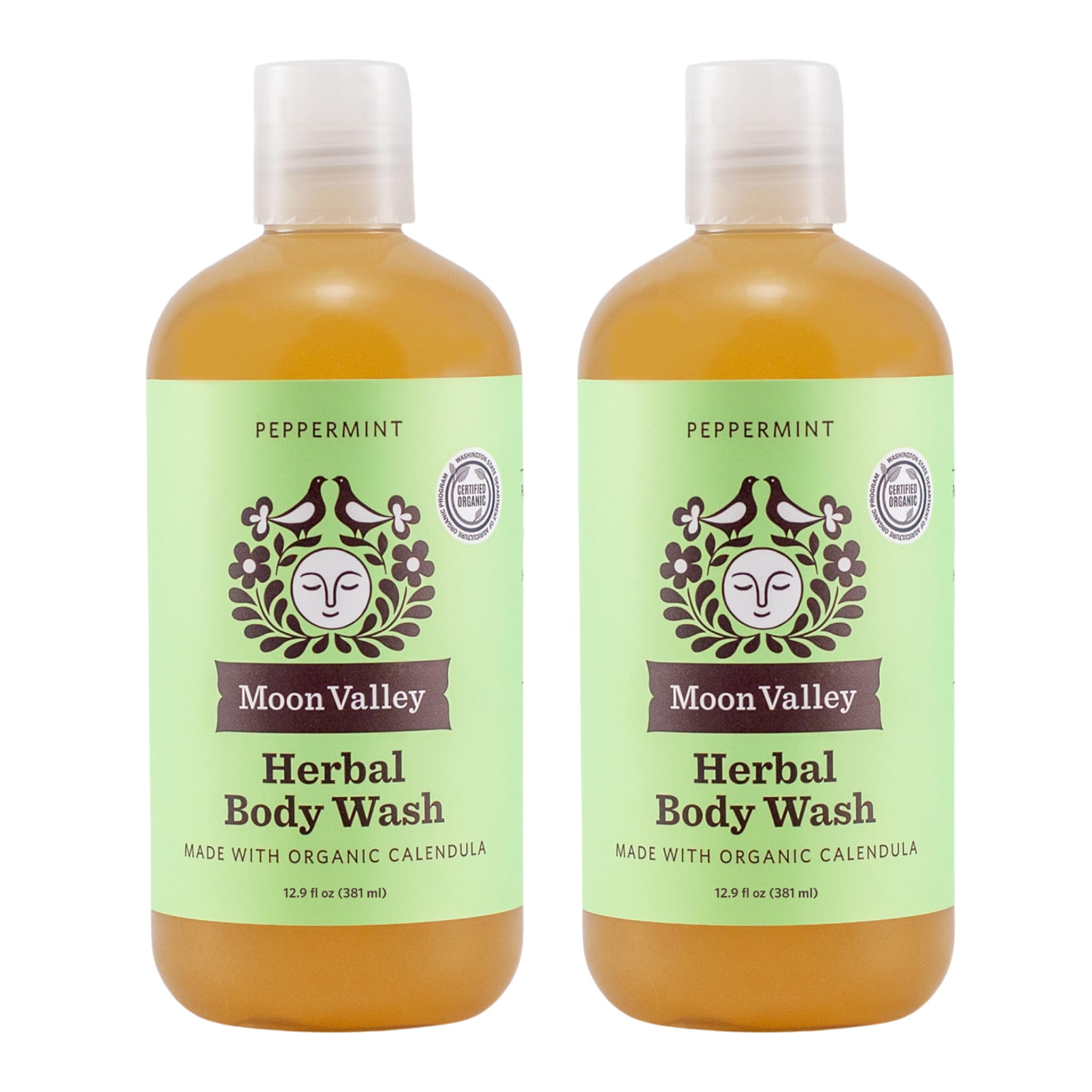 Herbal Body Wash, Peppermint by Moon Valley, All Natural Ingredients, No Parabens, Vegan, Moisturizing Essential Oils, Two Pack