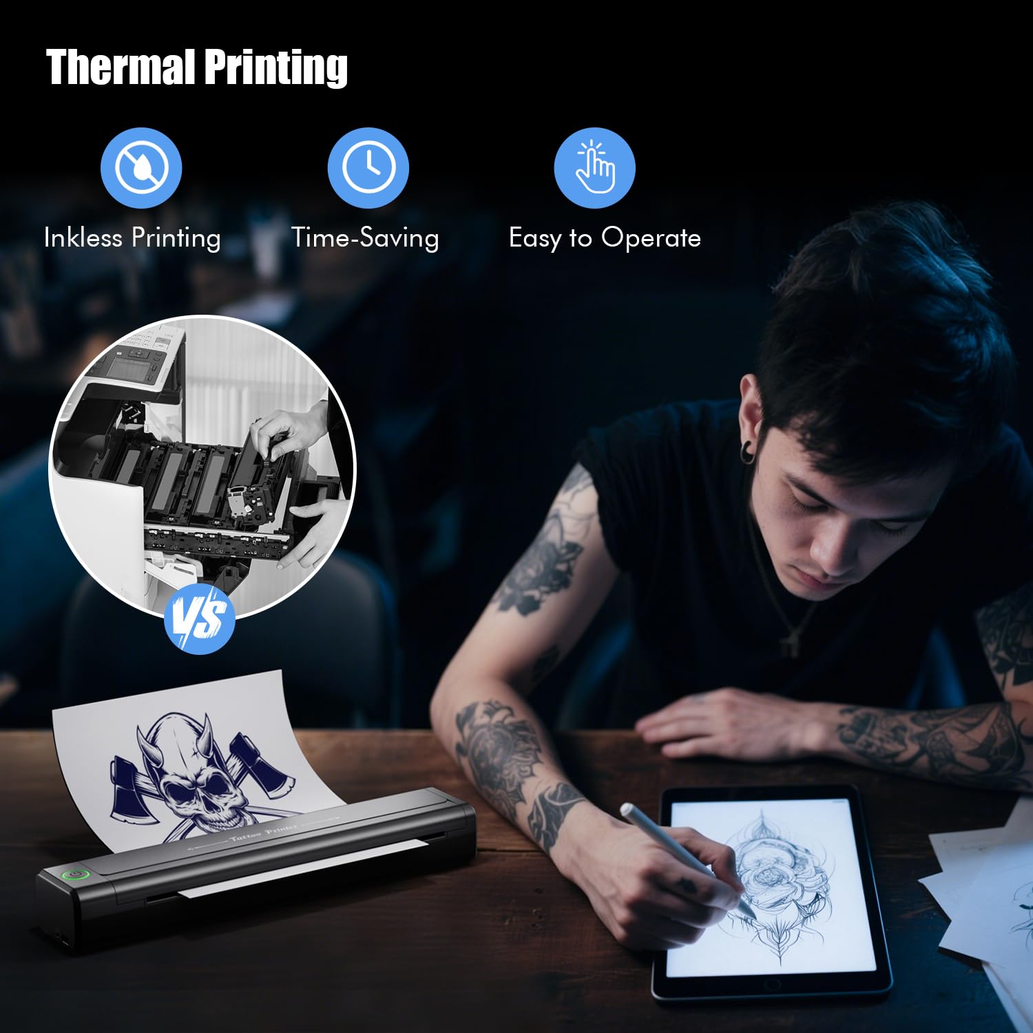 TATELF Termocopiadora Tattoo Bluetooth, Impresora Térmica para Tatuajes con 10 Hojas de Papel, Kit Completo para Artistas y Principiantes, Alta Precisión y Uso Fácil