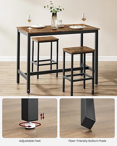 Miniatura 9 de VASAGLE Juego de mesa y sillas de bar, mesa rectangular con 2 taburetes, juego de pub de comedor para 2, ahorro de espacio para desayuno de cocina,