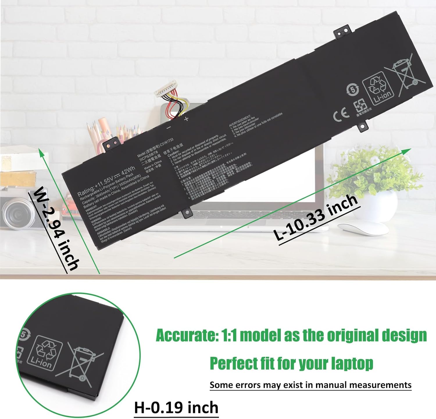 C31N1733 Laptop Battery Replacement for ASUS VivoBook Flip 14 TP412 TP412U TP412UA TP412F TP412FA TP412UA-DB31T TP412UA-IH31T TP412UA-EC059T TP412FA-EC551T TP412FA-EC707T Series 11.55V 42Wh