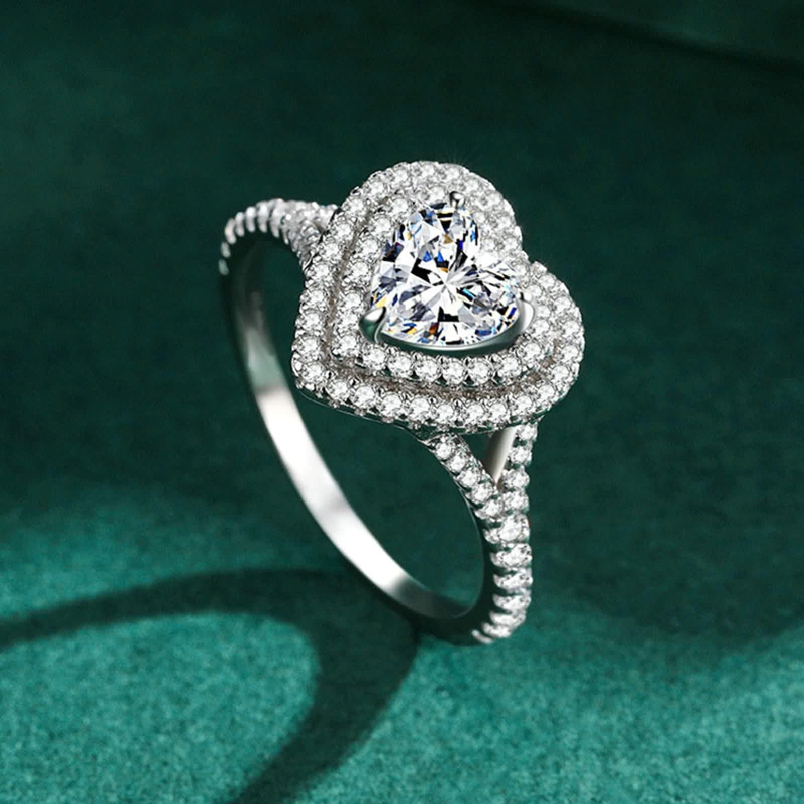 Moissanite pierścień, pierścionek złoto 375 prawdziwe złoto luksusowe serce z moissanitem 9K białe złoto srebro