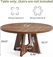 Vista 3 de LITTLE TREE Mesa de comedor redonda para 4-6 personas, mesa de comedor de 47 pulgadas con base de pedestal de madera, mesas de comedor marrones