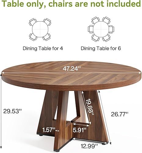 Miniatura 3 de LITTLE TREE Mesa de comedor redonda para 4-6 personas, mesa de comedor de 47 pulgadas con base de pedestal de madera, mesas de comedor marrones
