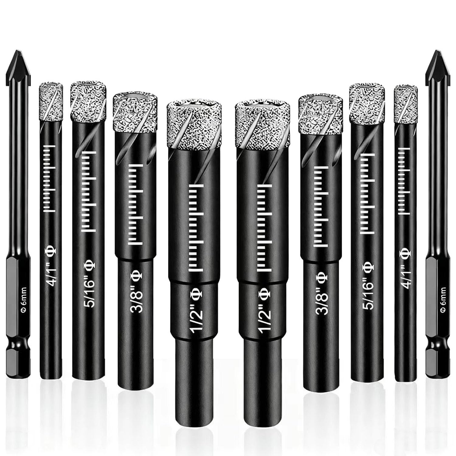 Photo 1 of 10 Piece Premium Diamond Bit Set - Multi-Tool for Precision Drilling Porcelain, Ceramic, Glass, Marble (Black, 10 Pcs)