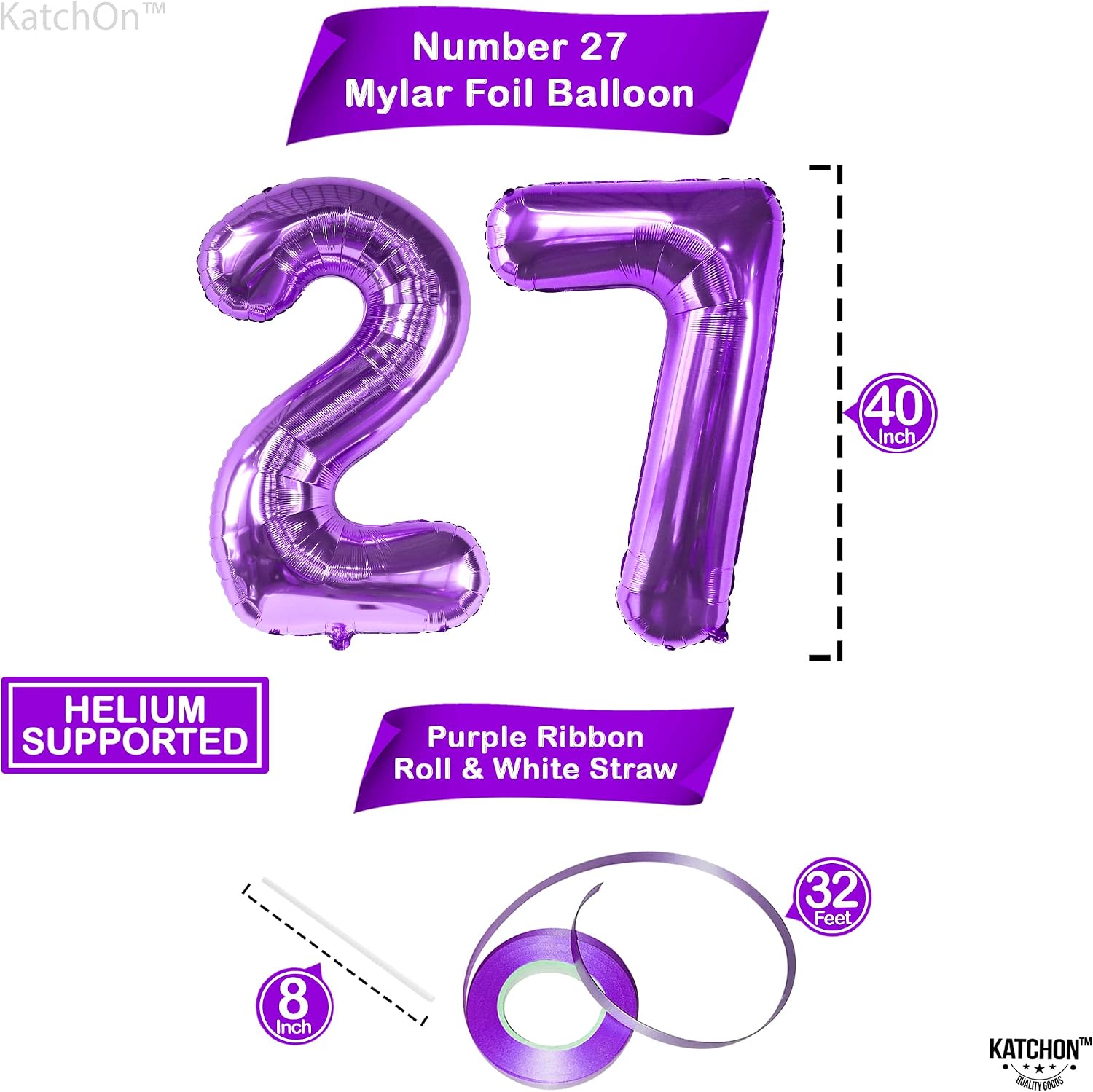 KatchOn, Huge Purple 27 Balloon Numbers - 40 Inch | 27 Purple Number Balloons, 27th Birthday Decor Men | 27 Birthday Decorations for Women | 27th anniversary decorations