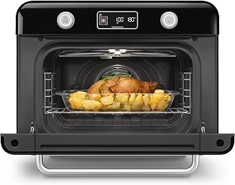 SMEG COF01Countertop Combi Oven - Multi-Function Grill, Air Fry, Steam, Bake, Convection, Defrost, and Warm, 10 Cooking Functions - Made In Italy (Black)