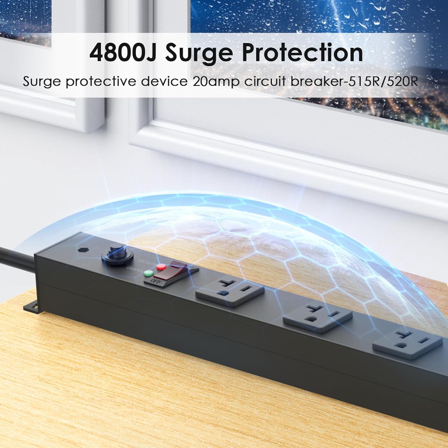 Color Black Long Metal 16 Outlet Power Strip,Wide Spaced Garage Industrial Heavy Duty Power Strip,Surge Protection 4800J,Wall Mount Screws Outlet with Switch 5-15P High Amp 6-20R T-Slot