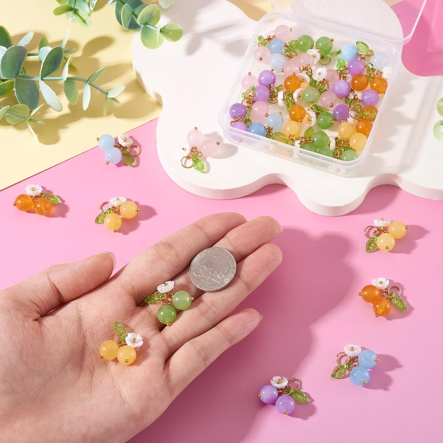 Craftdady 30pcs Cherry Fruit Dangle Charms Pendants Cute Flower Stone Bead Earring Charms Necklace Pendants Fruit Hang Ornament 19mm for DIY Craft Bracelet Keyhcain Jewelry Making - Image 6