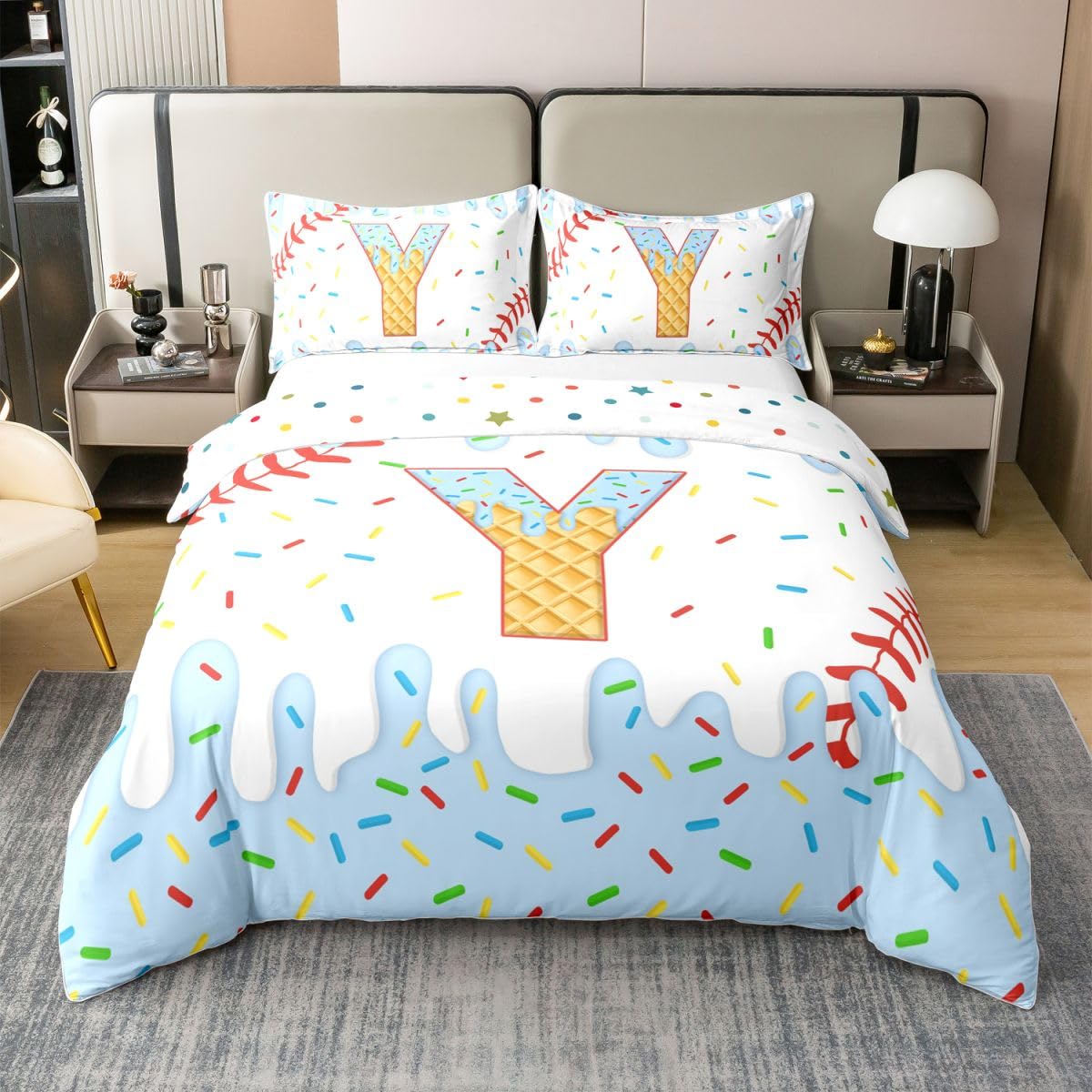 Housse de Couette 200x200 Enfant Glace Baseball Bleue Y
