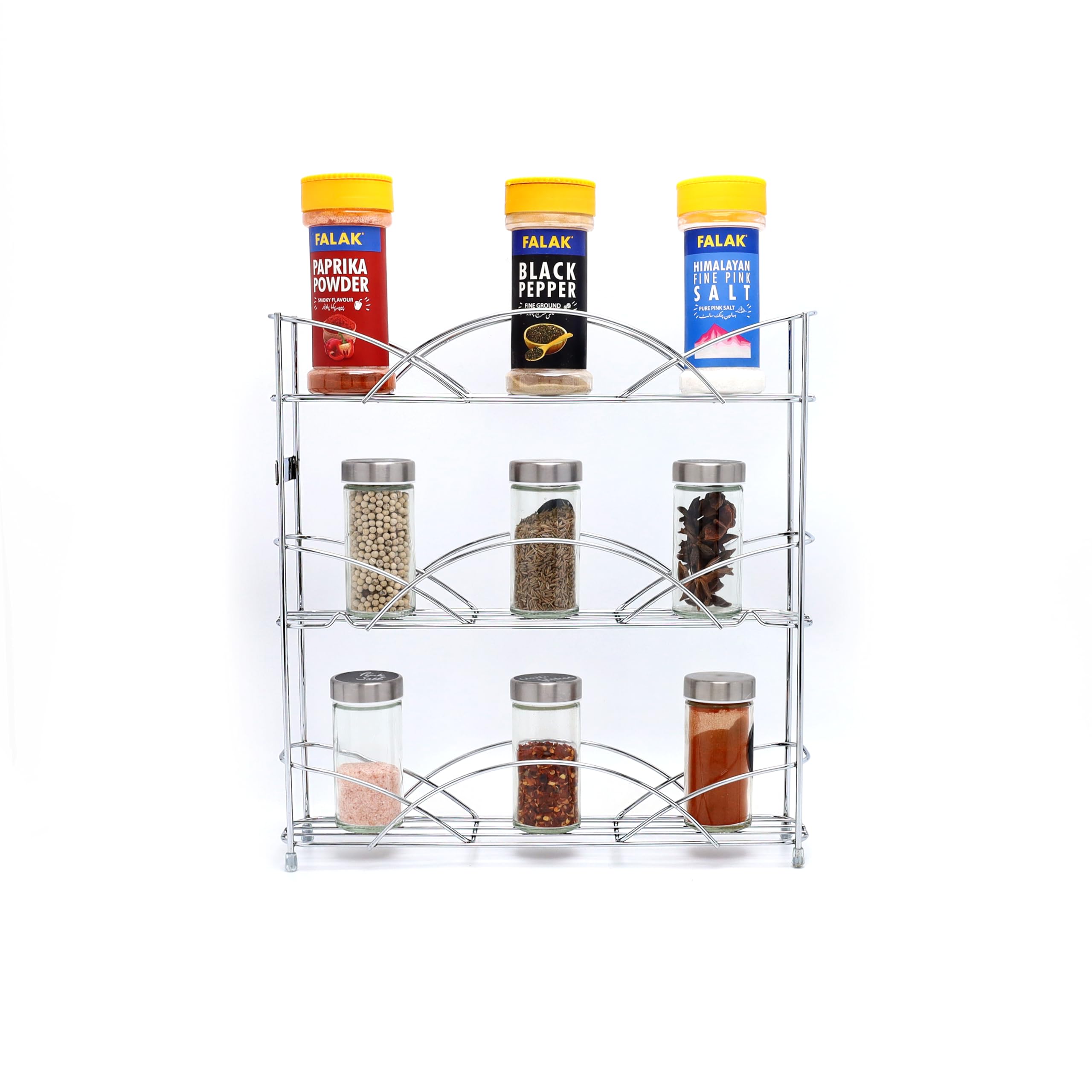 Buckingham 3 Tier Freestanding Spice Rack - Chrome Silver - Kitchen Storage Organizer