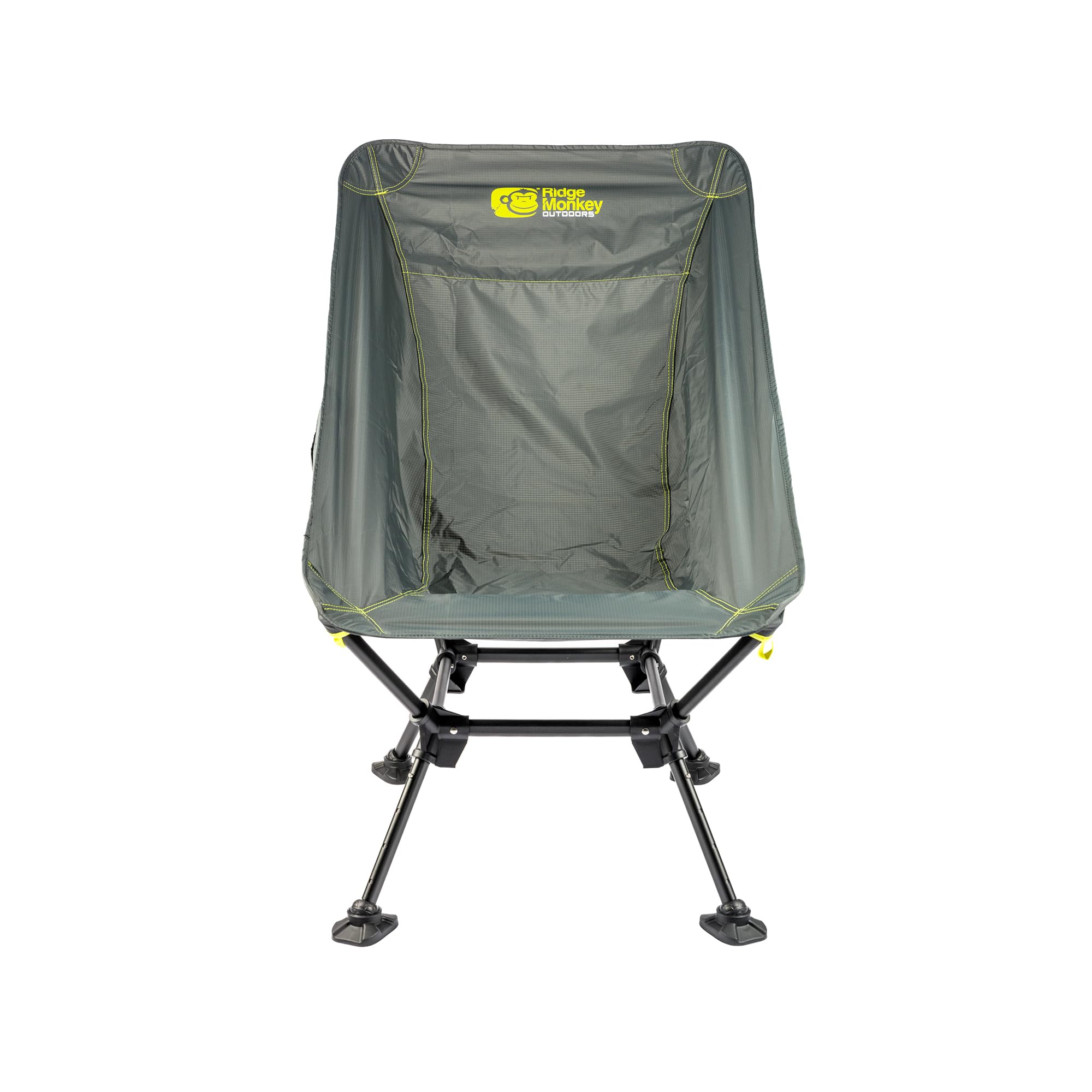 Ridgemonkey Outdoors Alta Chaise de camping à dossier haut – Siège d'extérieur léger et compact avec hauteur réglable et pieds de boue auto-nivelants – Capacité de 150 kg