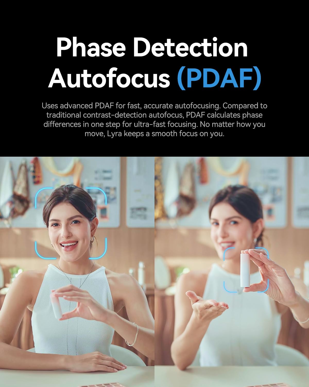 Hollyland Lyra Webcam UHD 4K Webcam for PC, 1/1.5" Sensor, Auto Framing, PDAF, HDR, Control for Live Streaming, Video Calls, Gaming, Works with Zoom, Teams, Twitch & More(with Mic