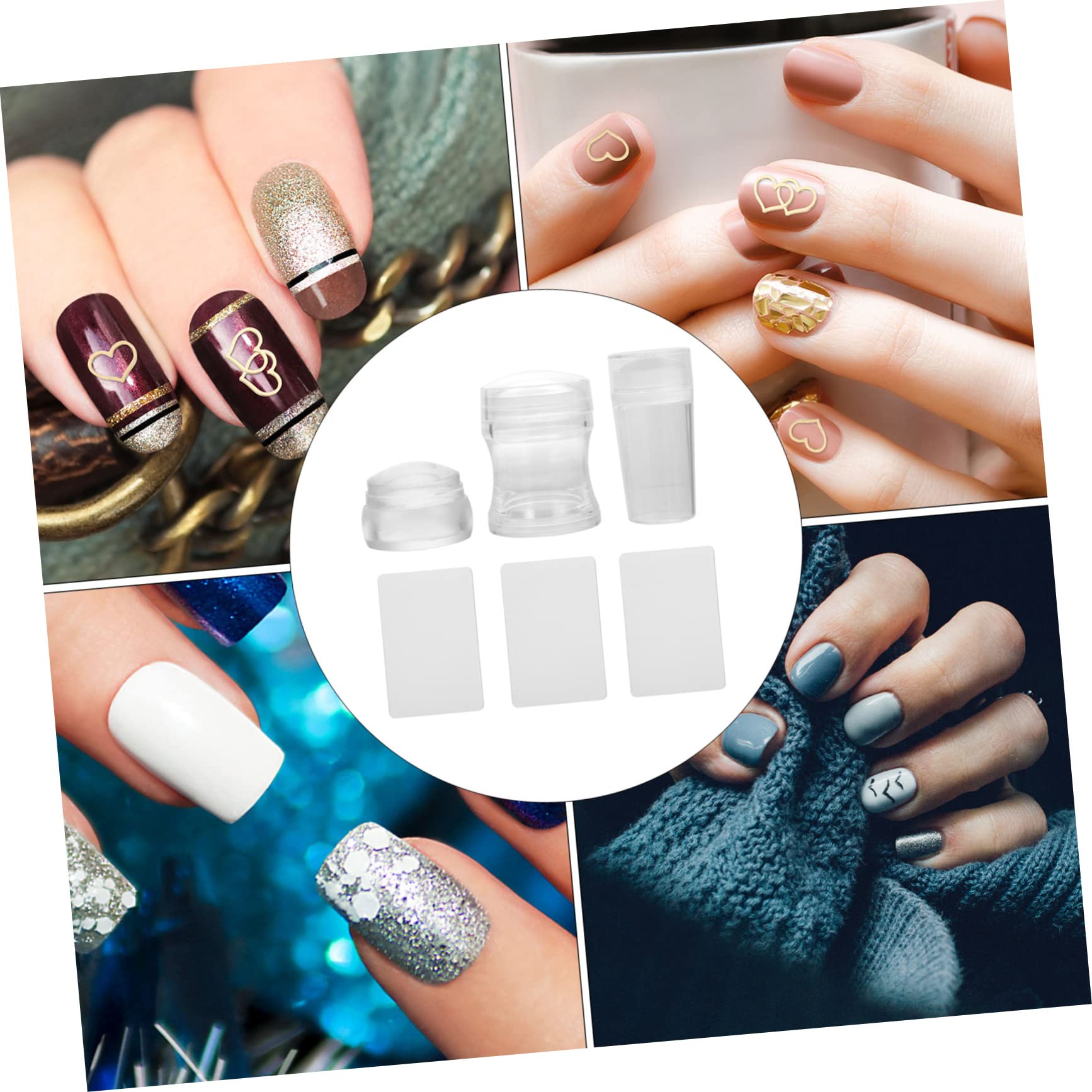 Housoutil 12sets Stampini Per Unghie Silicone Con Raschietti Strumento Per Manicure Art Timbratori e Raschietti Facile Usare e Portatile